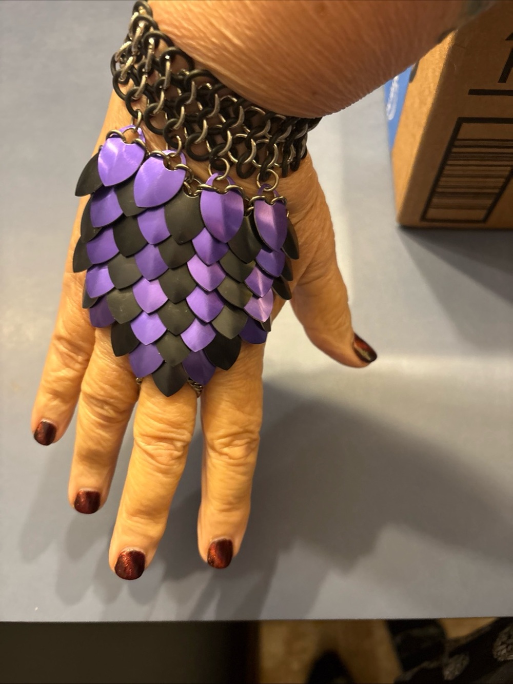 Purple and Black Scale Chainmaille Bracelet Handpiece - Women Accessories